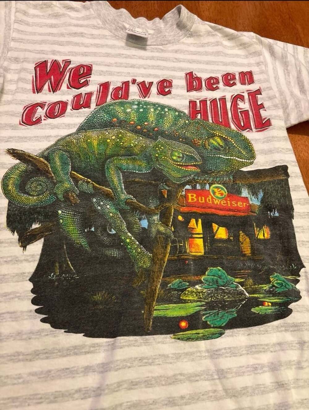 Vintage 90s Budweiser We Could've Been Huge Chameleon T-Shirt Size Medium - Picture 2 of 3